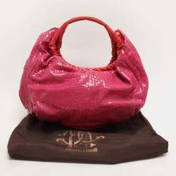 Pre Owned Roberto Cavalli Pink Croc Embossed Leather Hobo