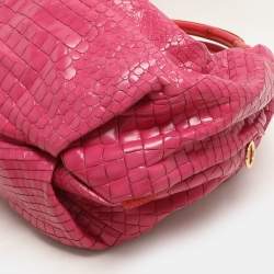 Pre Owned Roberto Cavalli Pink Croc Embossed Leather Hobo