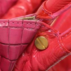 Pre Owned Roberto Cavalli Pink Croc Embossed Leather Hobo