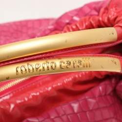 Pre Owned Roberto Cavalli Pink Croc Embossed Leather Hobo