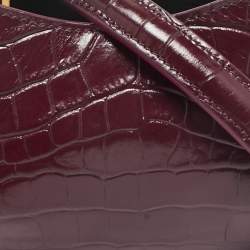Roberto Cavalli Burgundy Croc Embossed Leather Mini Roar Top Handle Bag