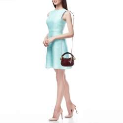 Roberto Cavalli Burgundy Croc Embossed Leather Mini Roar Top Handle Bag