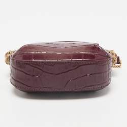 Roberto Cavalli Burgundy Croc Embossed Leather Mini Roar Top Handle Bag