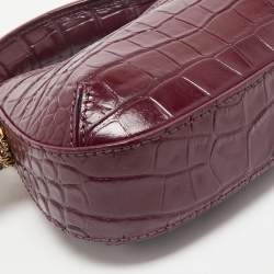 Roberto Cavalli Burgundy Croc Embossed Leather Mini Roar Top Handle Bag