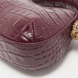 Roberto Cavalli Burgundy Croc Embossed Leather Mini Roar Top Handle Bag
