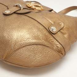 Roberto Cavalli Gold Leather Charm Flap Hobo