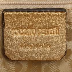 Roberto Cavalli Gold Leather Charm Flap Hobo