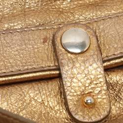 Roberto Cavalli Gold Leather Charm Flap Hobo