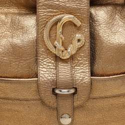 Roberto Cavalli Gold Leather Charm Flap Hobo