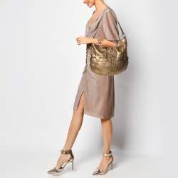 Roberto Cavalli Gold Leather Charm Flap Hobo