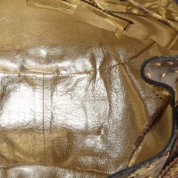 Roberto Cavalli Yellow/Brown Foil Leather and Karung Leather Tassel Drawstring Hobo