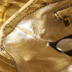 Roberto Cavalli Yellow/Brown Foil Leather and Karung Leather Tassel Drawstring Hobo