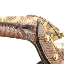 Roberto Cavalli Yellow/Brown Foil Leather and Karung Leather Tassel Drawstring Hobo
