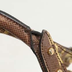 Roberto Cavalli Yellow/Brown Foil Leather and Karung Leather Tassel Drawstring Hobo