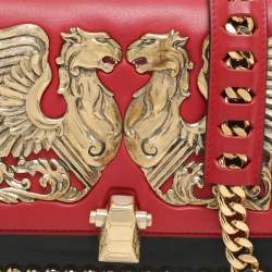 Roberto Cavalli Red/Black Leather Embellished Shoulder Bag