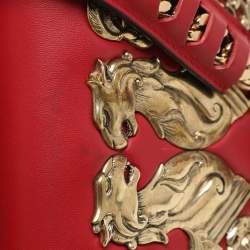 Roberto Cavalli Red/Black Leather Embellished Shoulder Bag