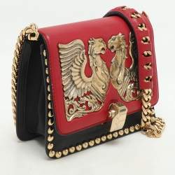 Roberto Cavalli Red/Black Leather Embellished Shoulder Bag