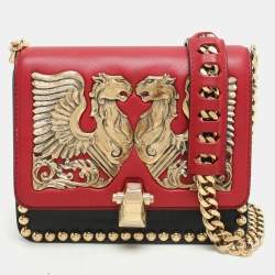 Roberto Cavalli Red/Black Leather Embellished Shoulder Bag