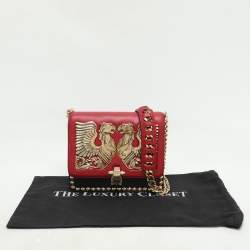 Roberto Cavalli Red/Black Leather Embellished Shoulder Bag