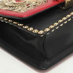 Roberto Cavalli Red/Black Leather Embellished Shoulder Bag