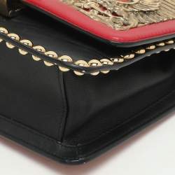 Roberto Cavalli Red/Black Leather Embellished Shoulder Bag