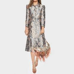 Pre Owned Roberto Cavalli Multicolor Printed Satin Feather Trimmed Shoulder Bag