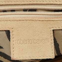 Pre Owned Roberto Cavalli Multicolor Printed Satin Feather Trimmed Shoulder Bag