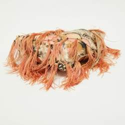 Pre Owned Roberto Cavalli Multicolor Printed Satin Feather Trimmed Shoulder Bag