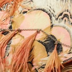 Pre Owned Roberto Cavalli Multicolor Printed Satin Feather Trimmed Shoulder Bag
