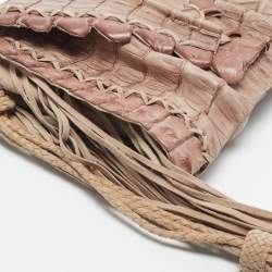 Pre Owned Roberto Cavalli Light Pink Suede and Crocodile Fringe Crossbody Bag