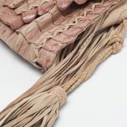 Pre Owned Roberto Cavalli Light Pink Suede and Crocodile Fringe Crossbody Bag