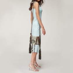 Pre Owned Roberto Cavalli Dark Brown/White Suede, Snakeskin and Crocodile Fringe Crossbody Bag