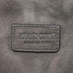 Pre Owned Roberto Cavalli Dark Brown/White Suede, Snakeskin and Crocodile Fringe Crossbody Bag