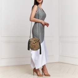 Pre Owned Roberto Cavalli Brown/Black Leopard Print Calf Hair Embroidered Tassel Crossbody Bag