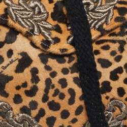 Pre Owned Roberto Cavalli Brown/Black Leopard Print Calf Hair Embroidered Tassel Crossbody Bag