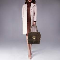 Pre Owned Roberto Cavalli Brown Suede Snake Logo Tote