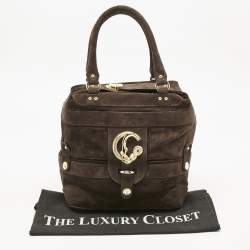 Pre Owned Roberto Cavalli Brown Suede Snake Logo Tote