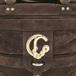 Pre Owned Roberto Cavalli Brown Suede Snake Logo Tote