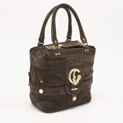 Pre Owned Roberto Cavalli Brown Suede Snake Logo Tote