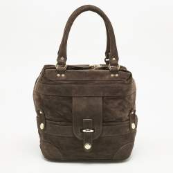 Pre Owned Roberto Cavalli Brown Suede Snake Logo Tote