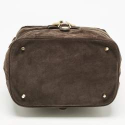 Pre Owned Roberto Cavalli Brown Suede Snake Logo Tote