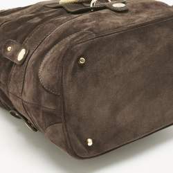 Pre Owned Roberto Cavalli Brown Suede Snake Logo Tote