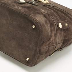 Pre Owned Roberto Cavalli Brown Suede Snake Logo Tote