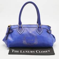 Pre Owned Roberto Cavalli Royal Blue Leather Logo Zip Satchel