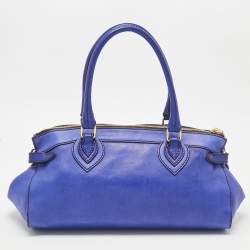 Pre Owned Roberto Cavalli Royal Blue Leather Logo Zip Satchel