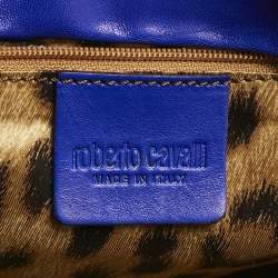 Pre Owned Roberto Cavalli Royal Blue Leather Logo Zip Satchel