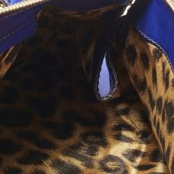 Pre Owned Roberto Cavalli Royal Blue Leather Logo Zip Satchel