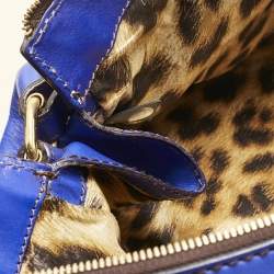 Pre Owned Roberto Cavalli Royal Blue Leather Logo Zip Satchel