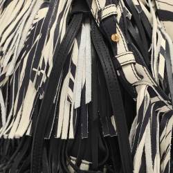 Pre Owned Roberto Cavalli Black/Cream Leather Fringes Bucket Bag
