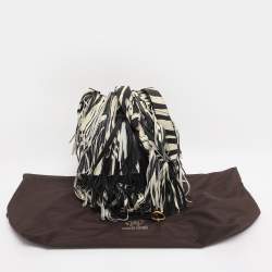 Pre Owned Roberto Cavalli Black/Cream Leather Fringes Bucket Bag